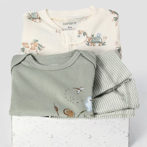 Kit conjunto longo bebê 3 peças tartaruga com listras + caixa presente P nuvens multicor | Carter's